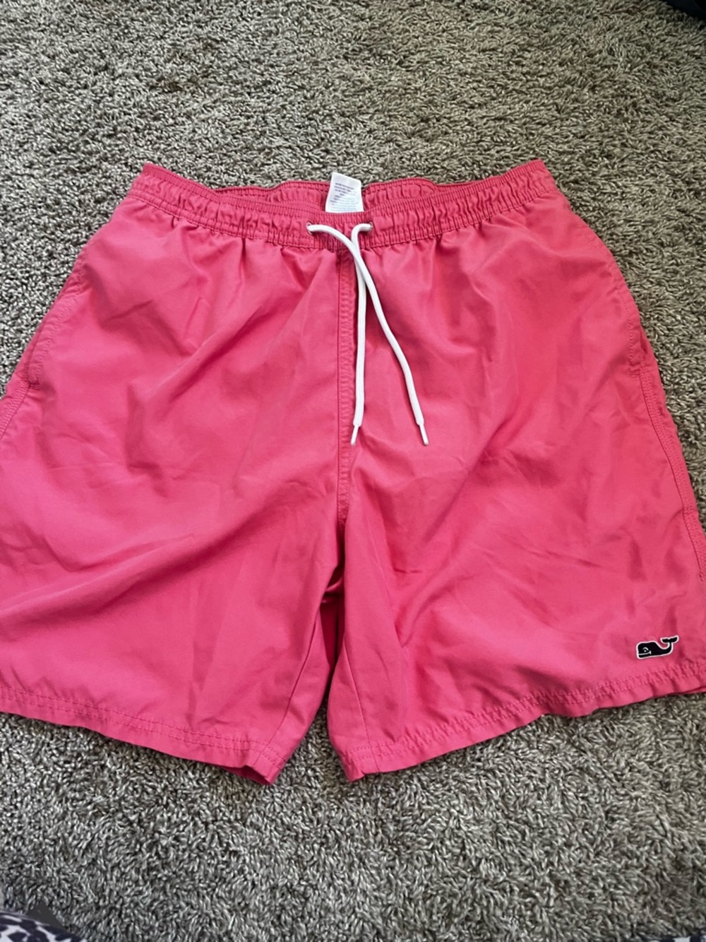 Vineyard Vines Men’s Coral Swim Board Shorts with White Drawstring